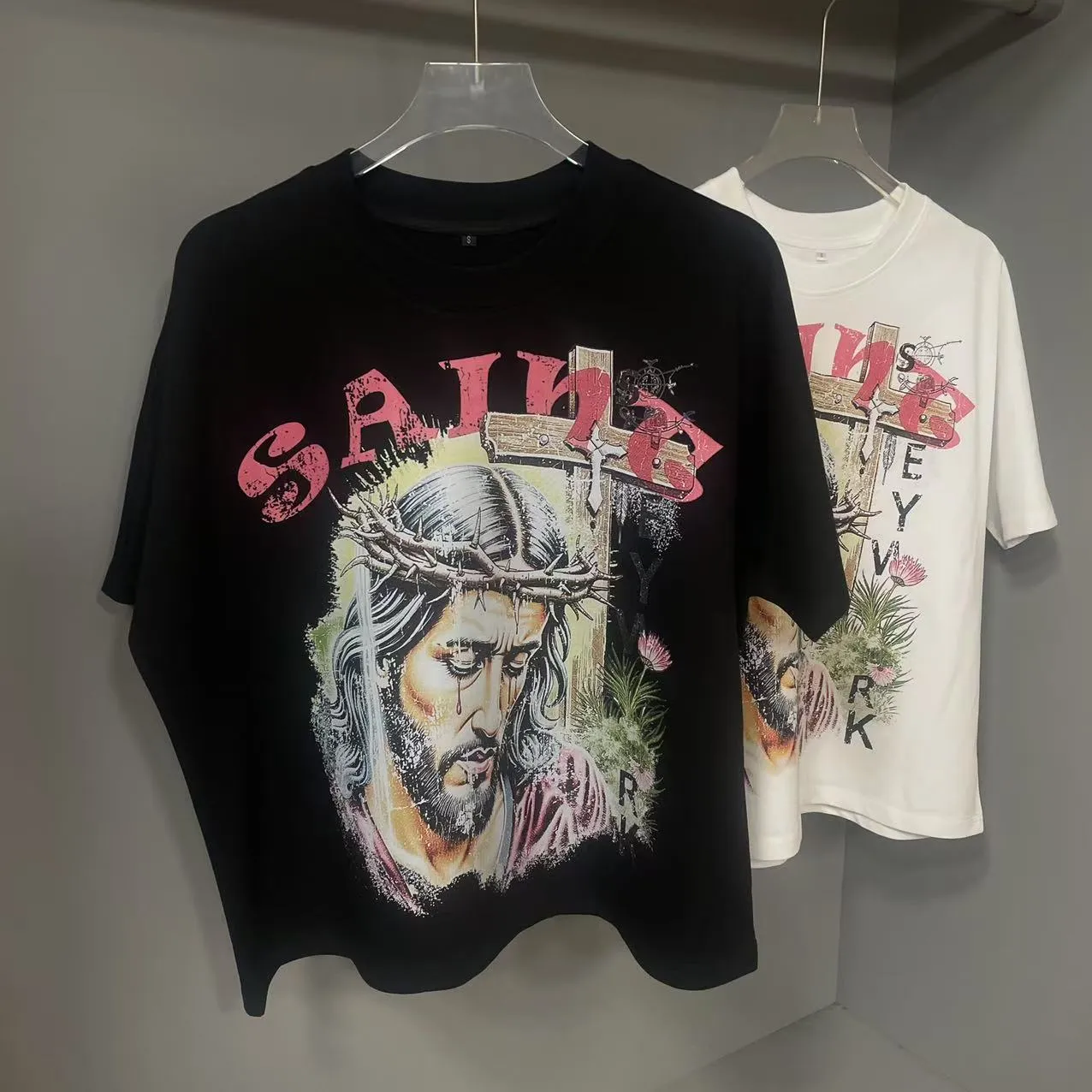 B92 Saint bat sleeve printed short sleeve P110 S-XL 230G combed cotton